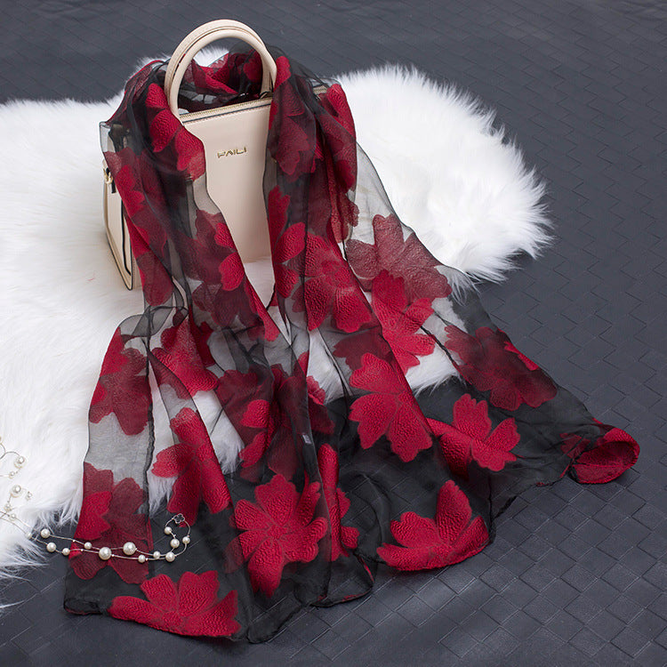Cut Flower Hollow Simulated Silk Scarf