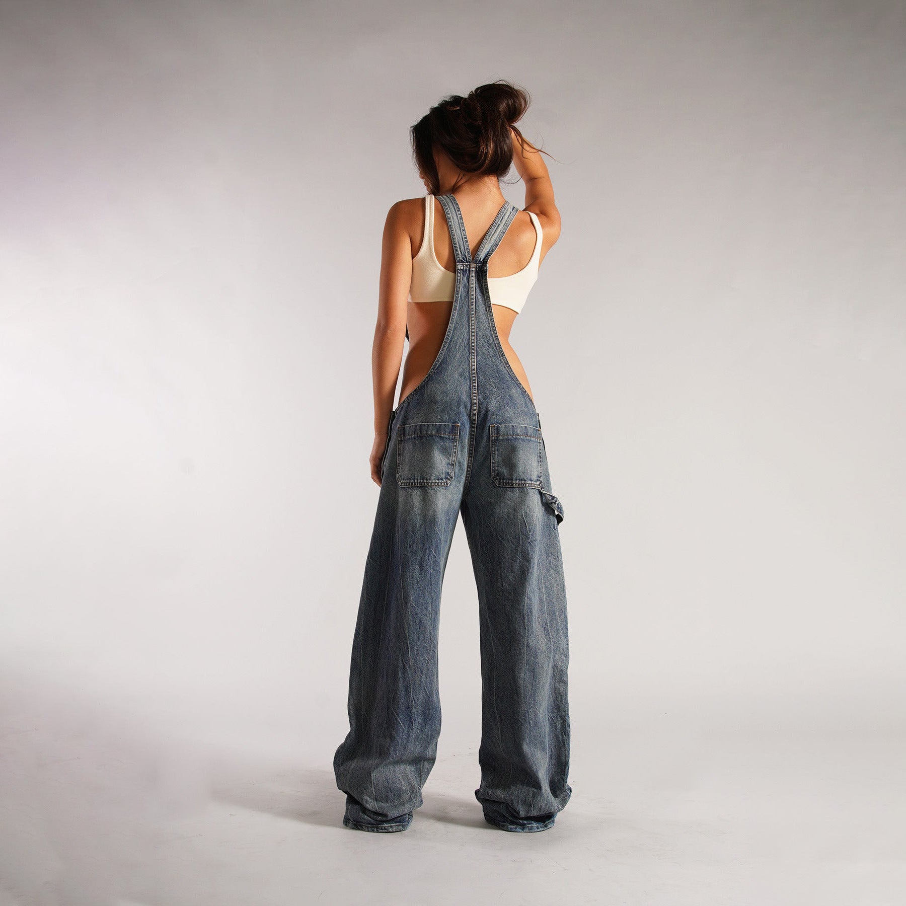 Y2K-Jeans-Overall mit Reißverschluss und Taschen