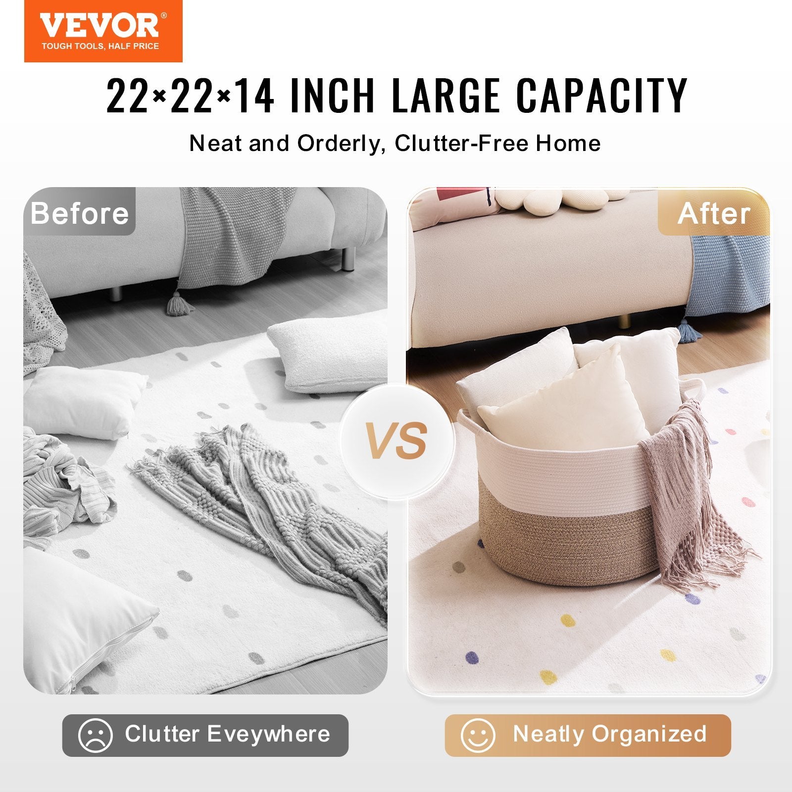 VEVOR 87L Cotton Rope Storage Basket