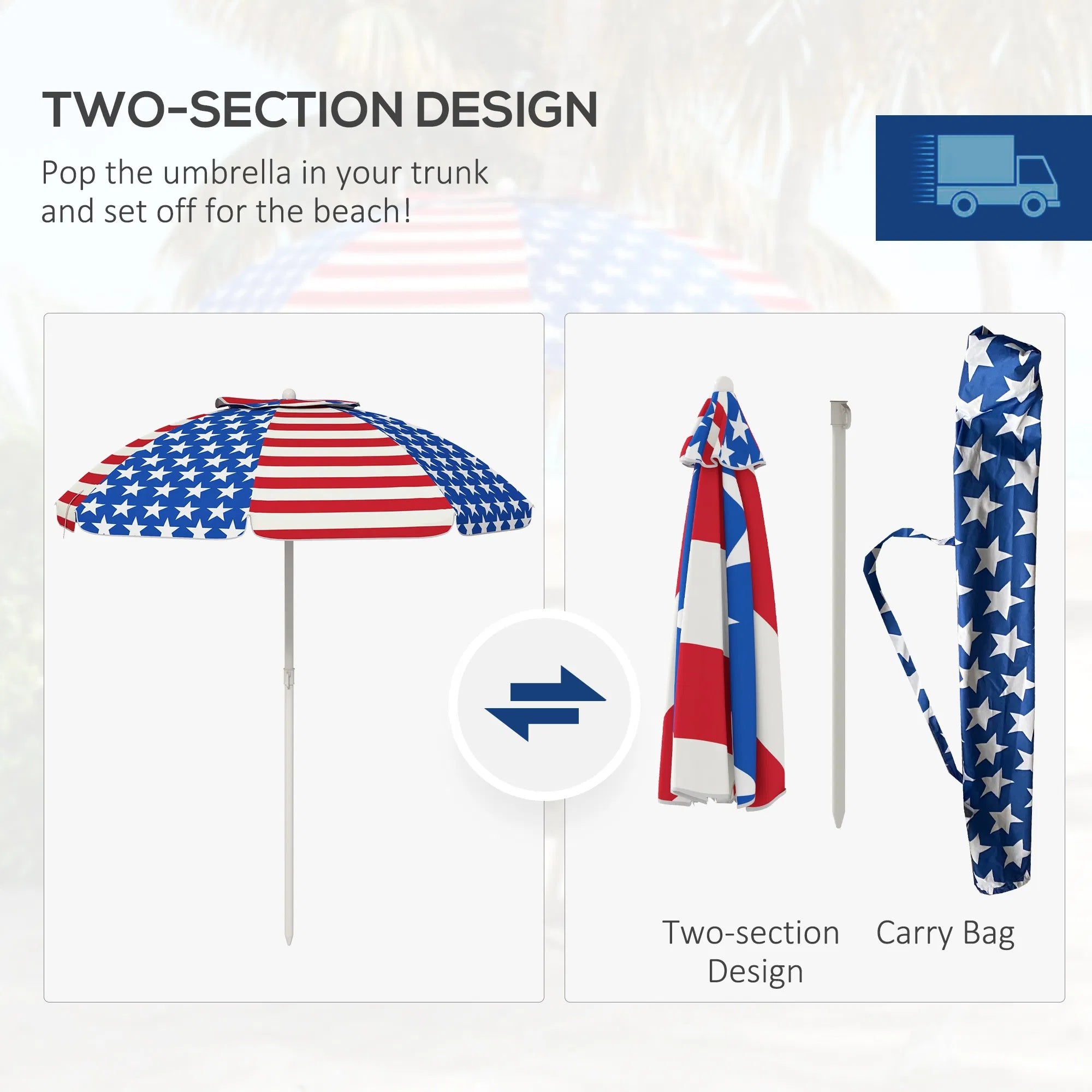 5,7' Reise-Strandschirm – USA-Flagge