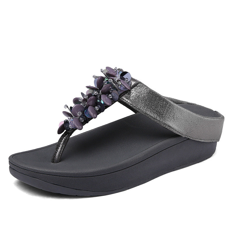 Sequin Wedge Platform Flip Flops Women