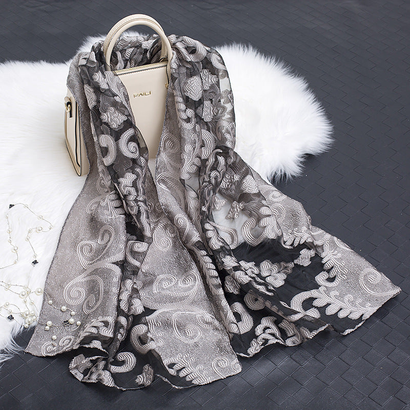 Cut Flower Hollow Simulated Silk Scarf