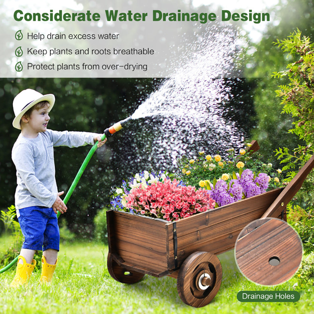Wooden Wagon Planter Box w/ Wheels