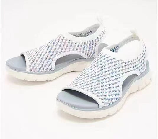 Heart Print Peep-Toe Mesh Sport Sandals