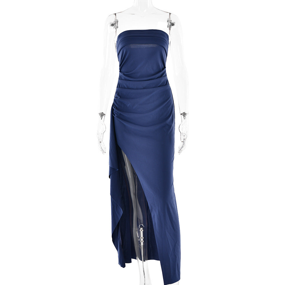 Robe de demoiselle d'honneur plissée sans bretelles