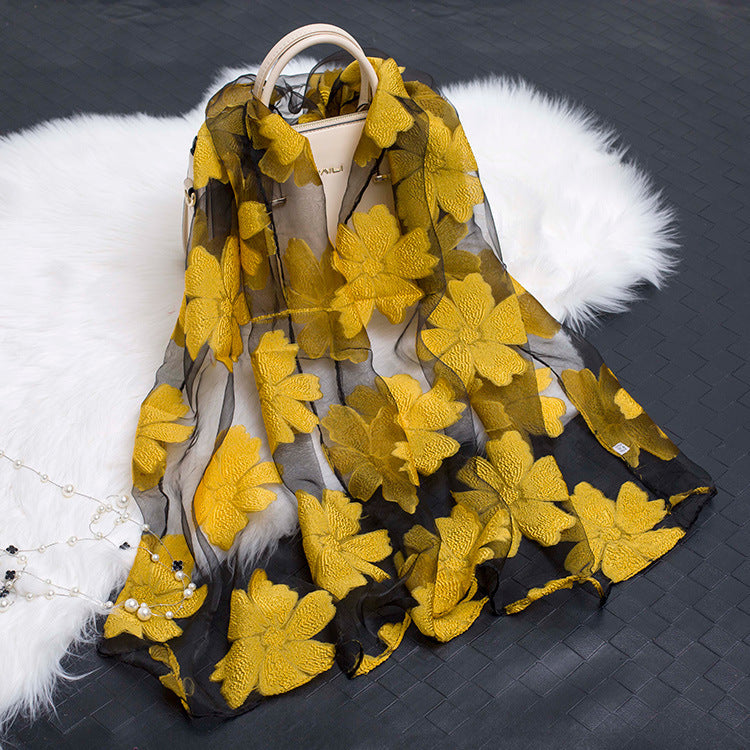 Cut Flower Hollow Simulated Silk Scarf