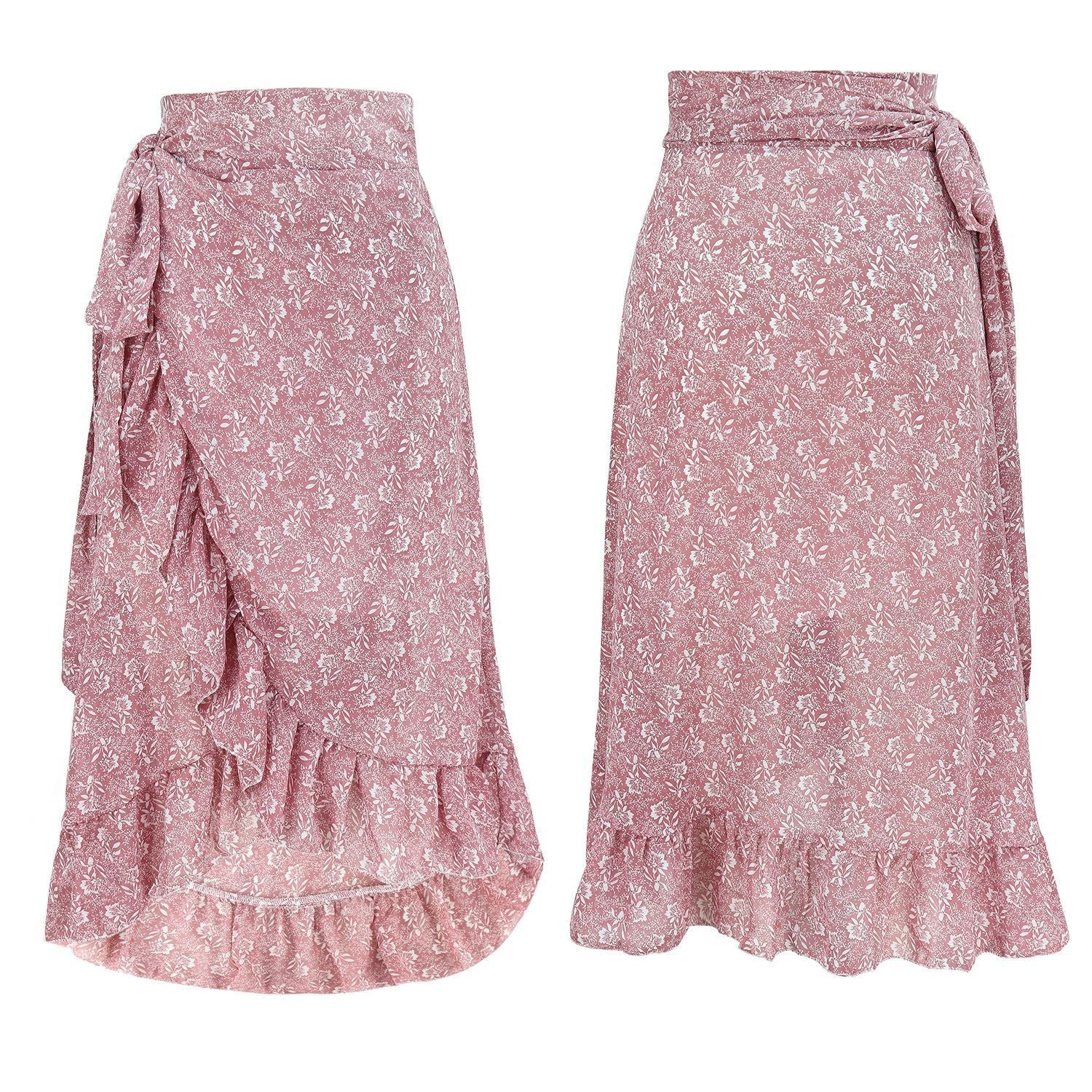 High Waist Floral Chiffon Wrap Skirt