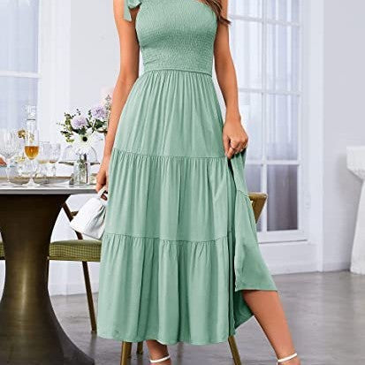 One-Shoulder Plissiertes Sommerkleid