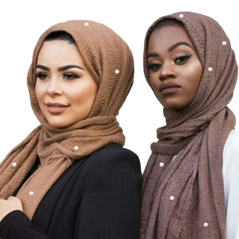 Cotton Linen Crumpled Monochrome Scarf