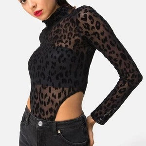 Body en maille léopard noir