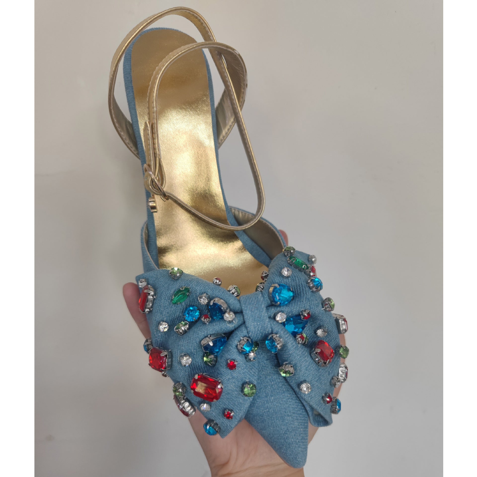 Plus Size Bow Rhinestone Heeled Sandals