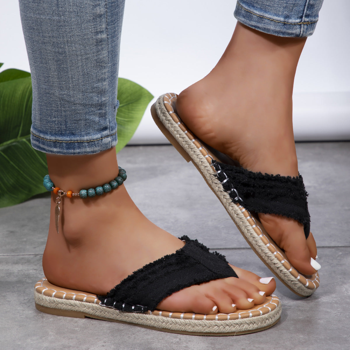 Canvas Thong Flip Flops Flat Sandals