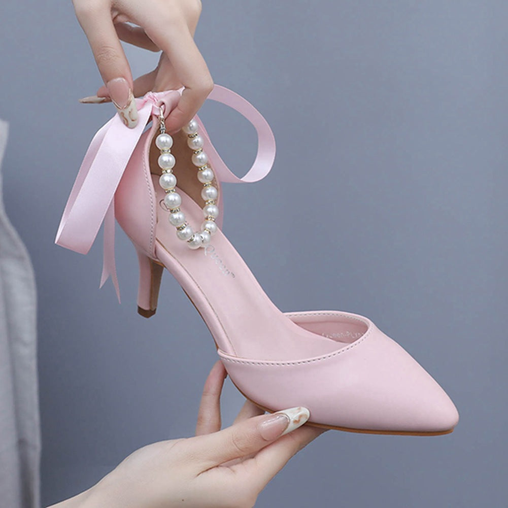 Mid Heel Rhinestone Ribbon Dress Sandals