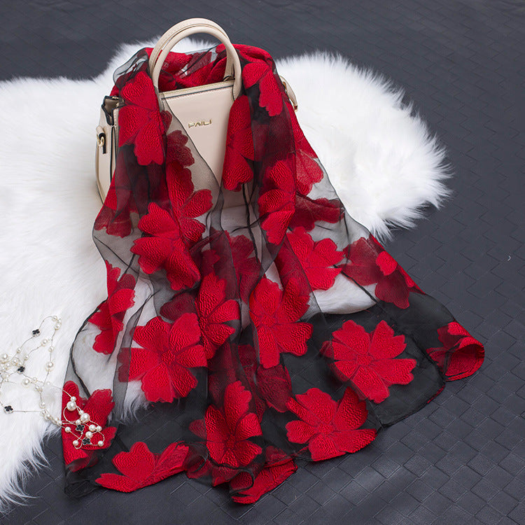 Cut Flower Hollow Simulated Silk Scarf