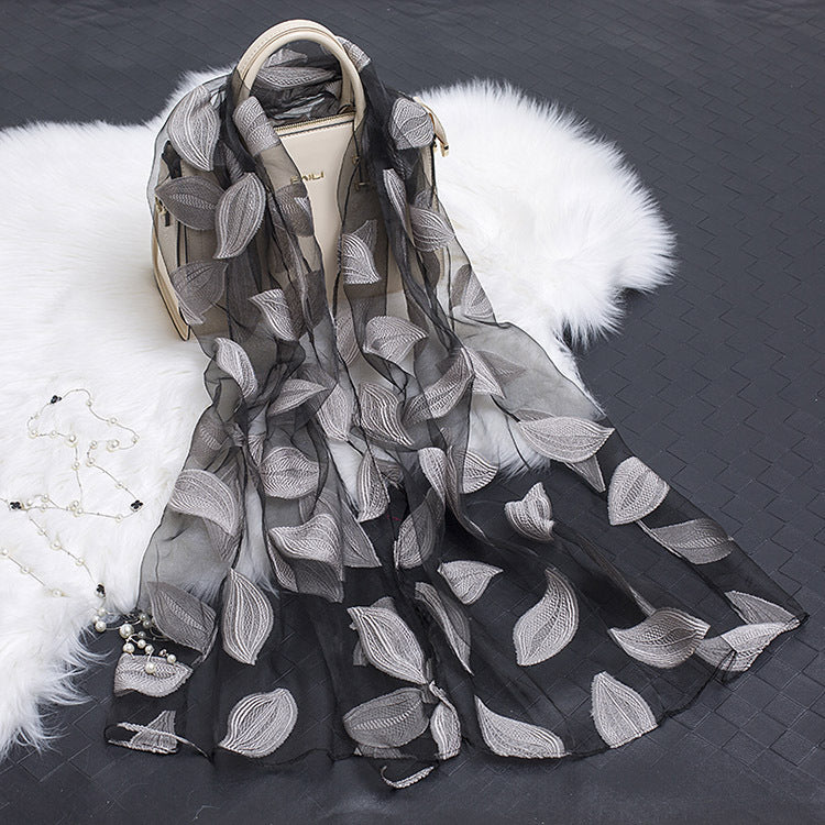 Cut Flower Hollow Simulated Silk Scarf