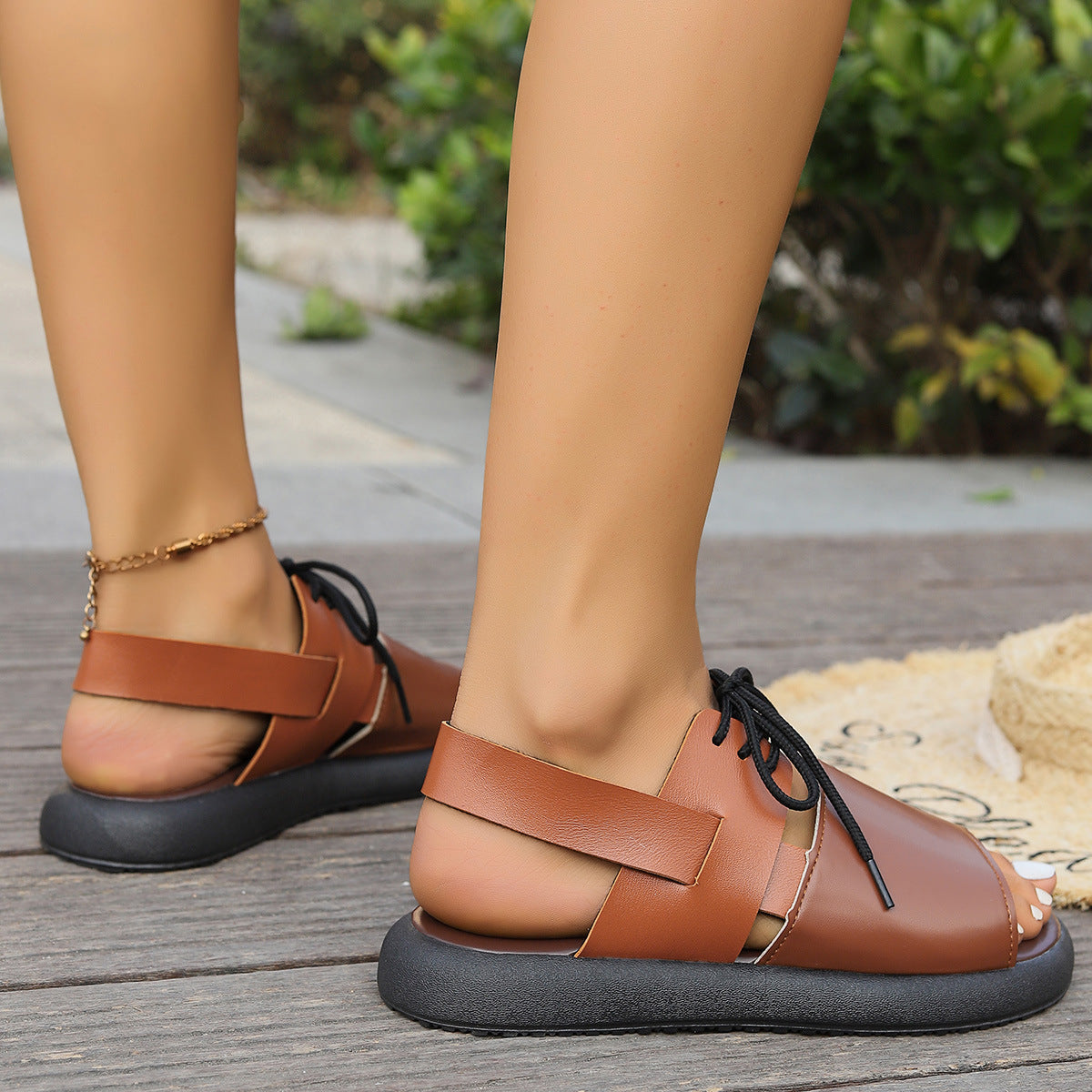 Women’s Color-block Lace-up Roman Sandals