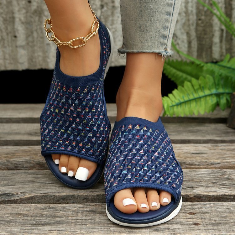 Heart Print Peep-Toe Mesh Sport Sandals