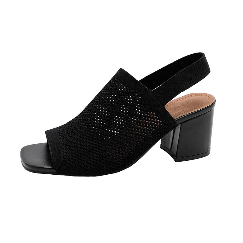 Woven Chunky Heel Sandals Women