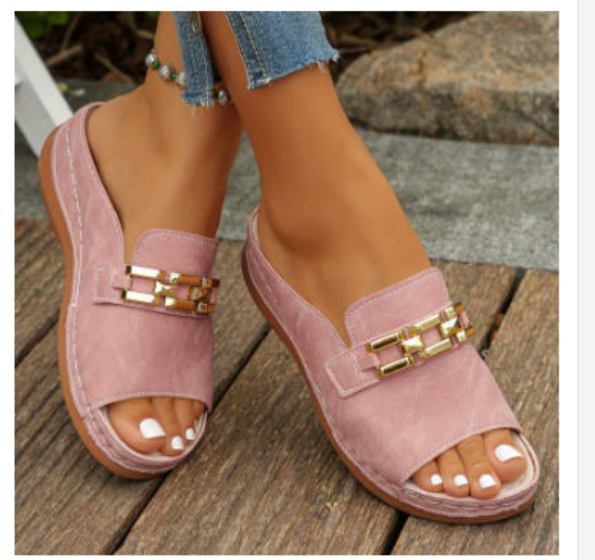 Plus Size Peep Toe Metal Slippers