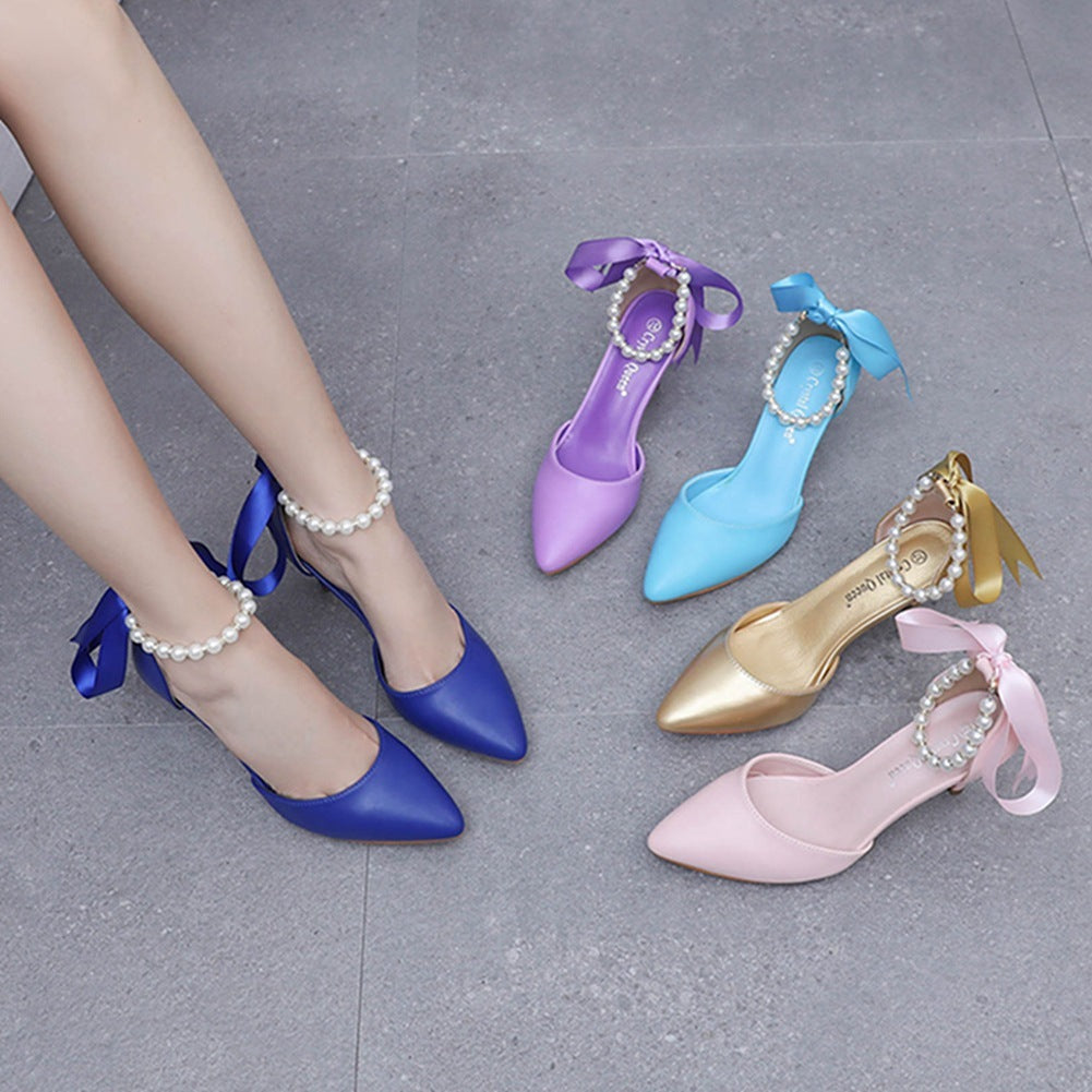 Mid Heel Rhinestone Ribbon Dress Sandals