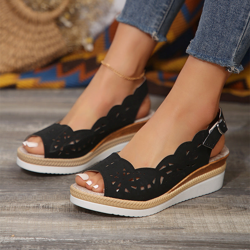 Hollow Fish-Mouth Wedge Sandals Women
