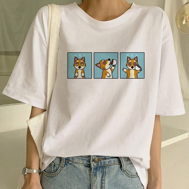 Shiba Inu Graphic Round Neck T-shirt