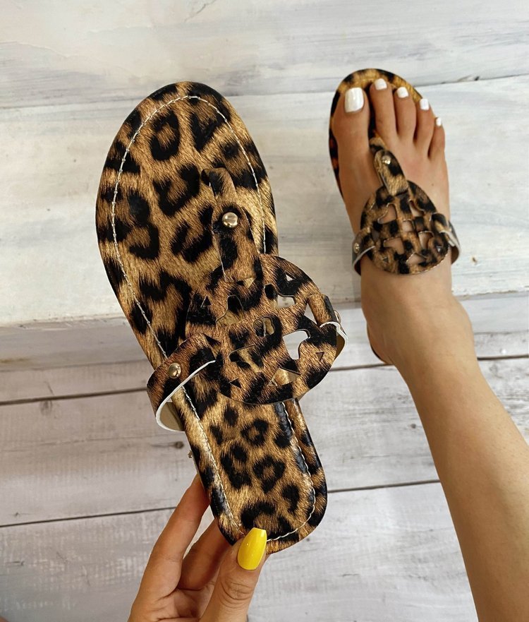 Leopard Print Beach Sandals Women