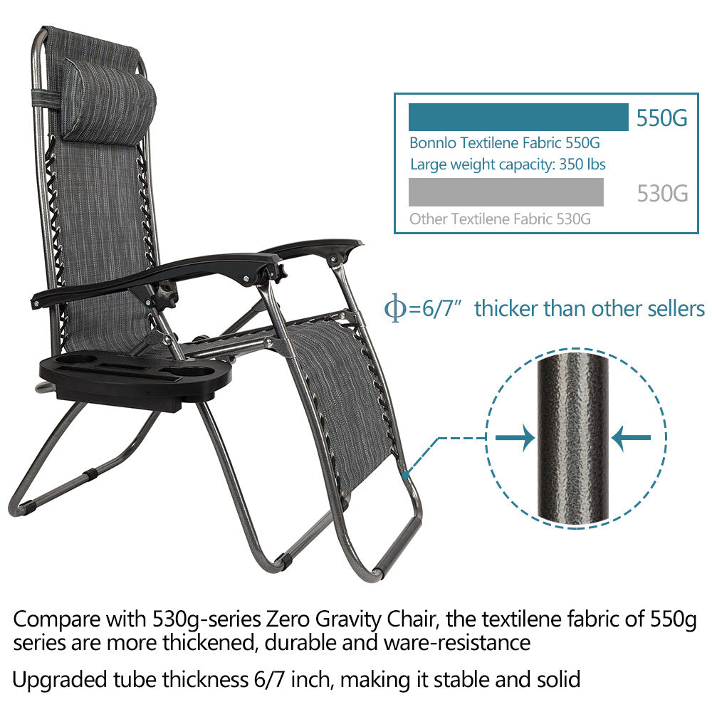 2pcs Adjustable Folding Loungers Grey