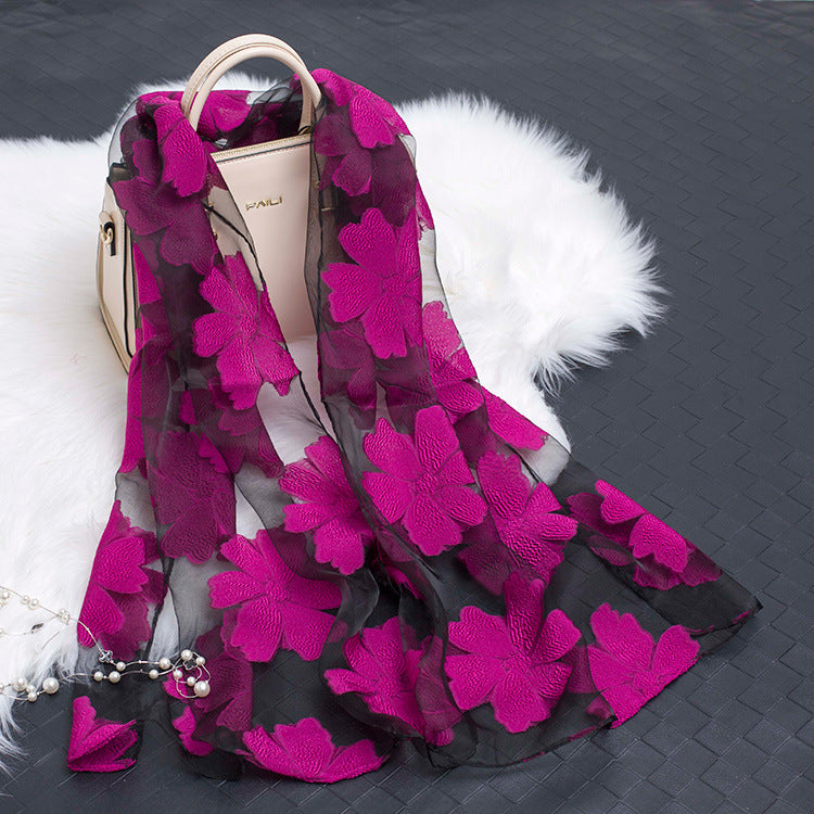Cut Flower Hollow Simulated Silk Scarf