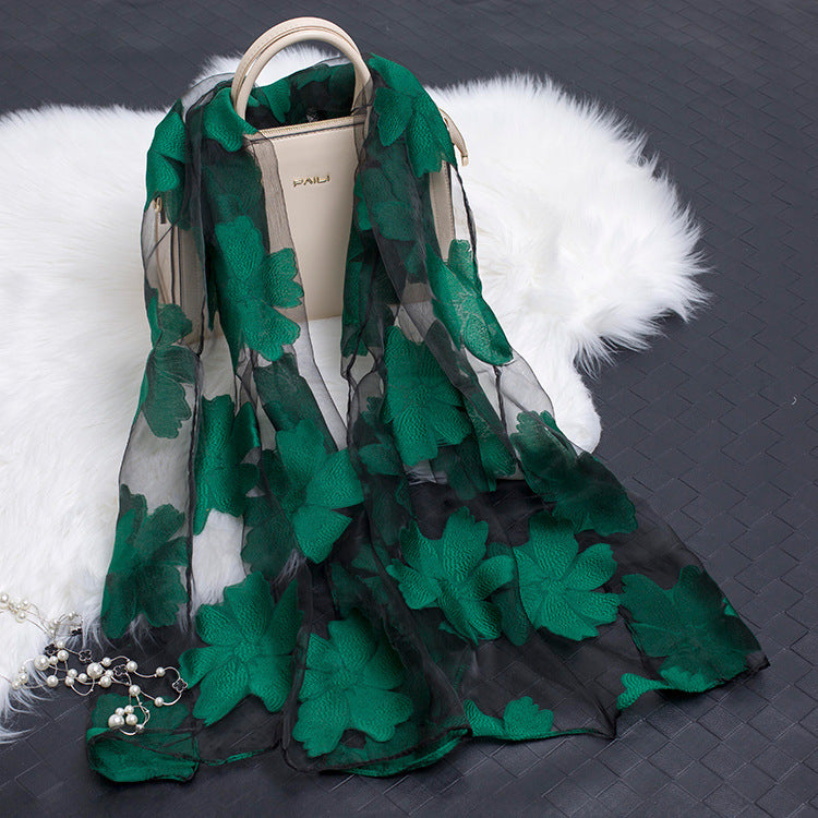 Cut Flower Hollow Simulated Silk Scarf