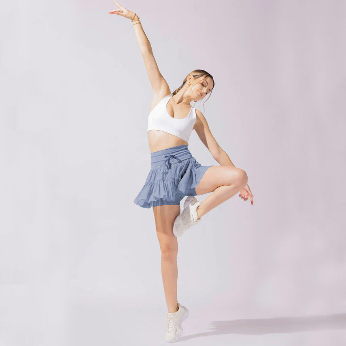 High Waist Lace-Up Sports Skirt with Safety Pants