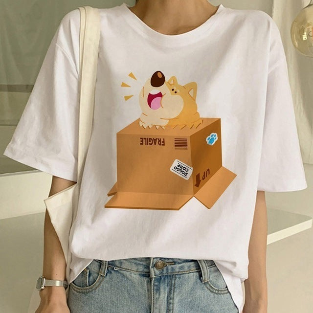 Shiba Inu Graphic Round Neck T-shirt