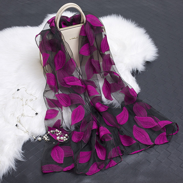 Cut Flower Hollow Simulated Silk Scarf