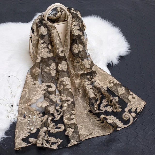 Cut Flower Hollow Simulated Silk Scarf