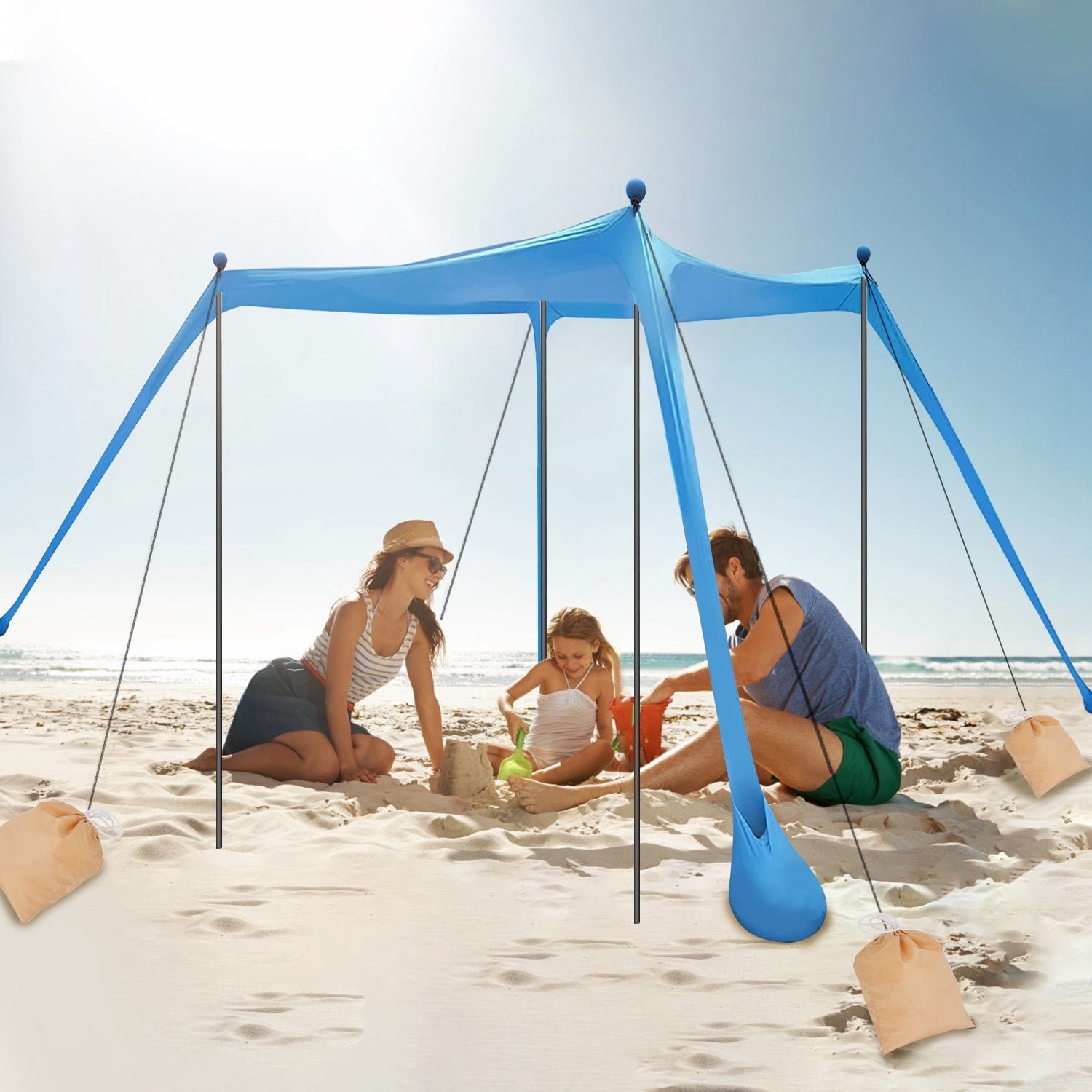 Strandzeltdach für 5–8 Personen, 3 x 3 m