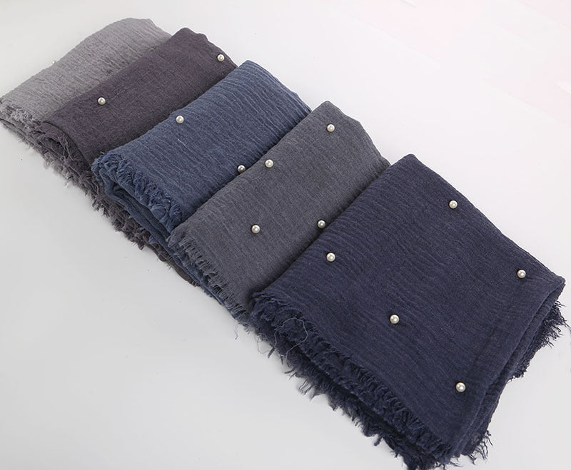 Cotton Linen Crumpled Monochrome Scarf