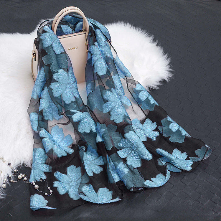 Cut Flower Hollow Simulated Silk Scarf