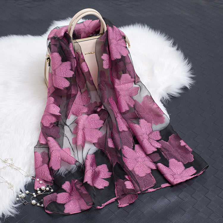 Cut Flower Hollow Simulated Silk Scarf