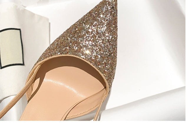 Glossy Glitter Pointed Sandals Women