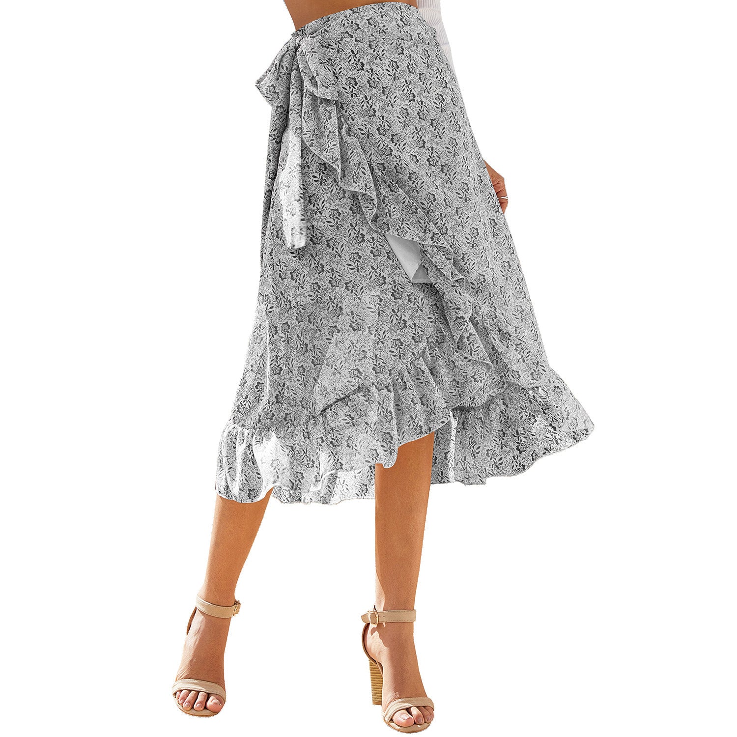 High Waist Floral Chiffon Wrap Skirt