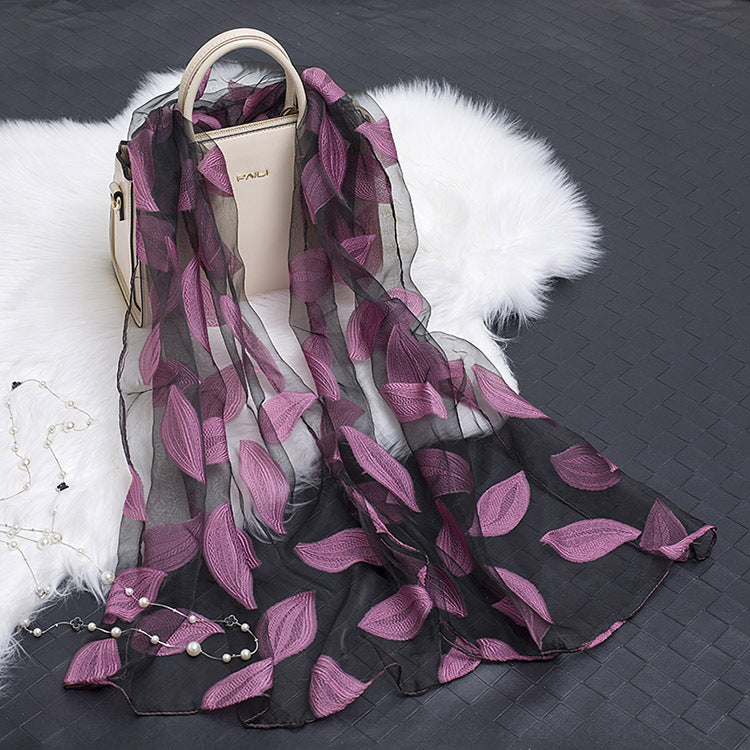 Cut Flower Hollow Simulated Silk Scarf