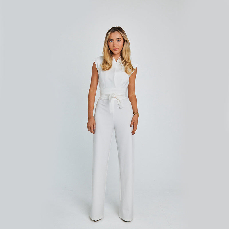 Eleganter Jumpsuit mit V-Ausschnitt und weitem Bein