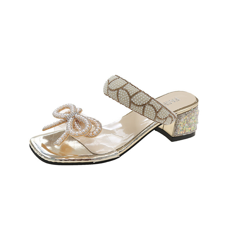 Bowknot Transparent Chunky Heel Sandals