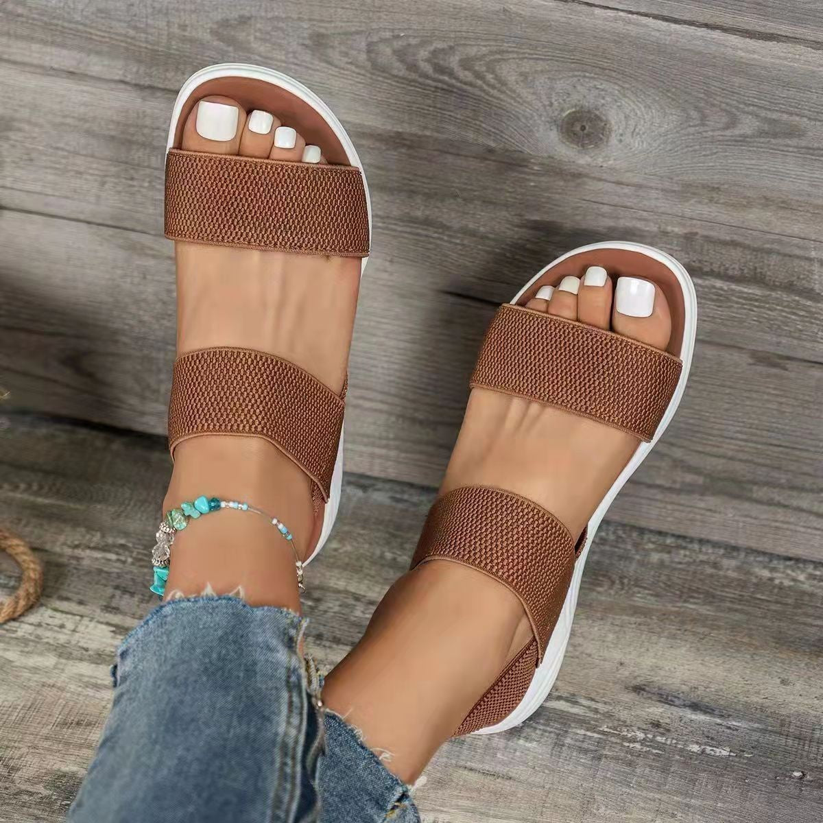 Elastic Back Strap Flyknit Flat Sandals