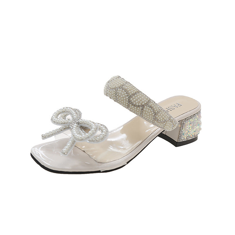 Bowknot Transparent Chunky Heel Sandals
