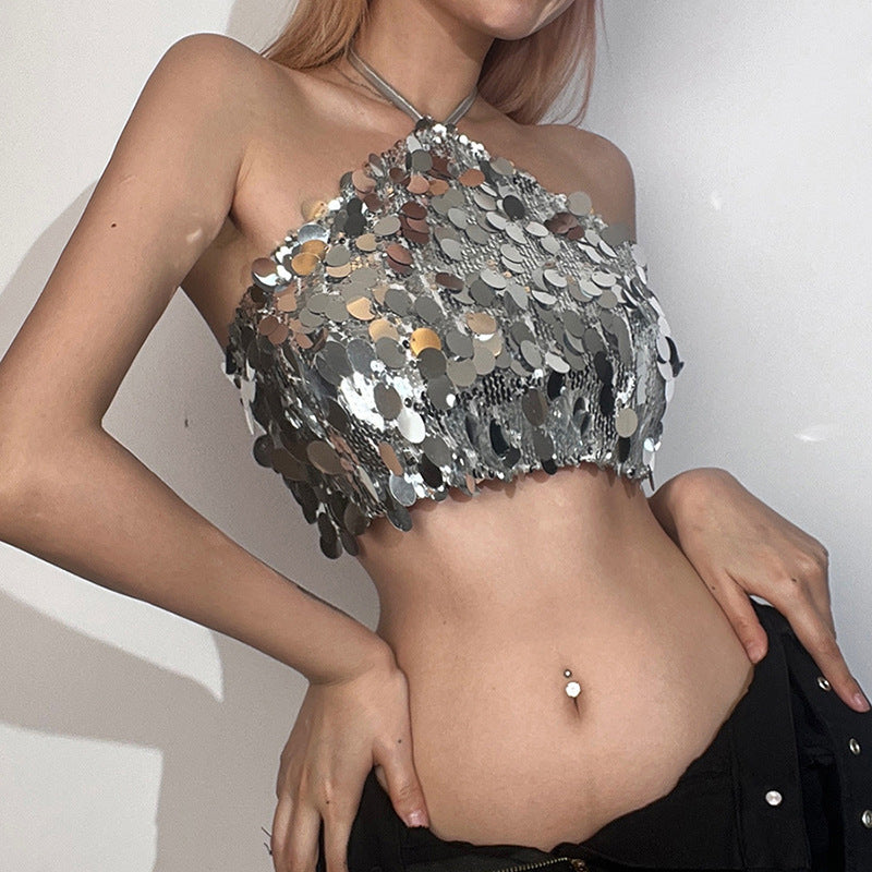 Sequin Halter Backless Vest – Women