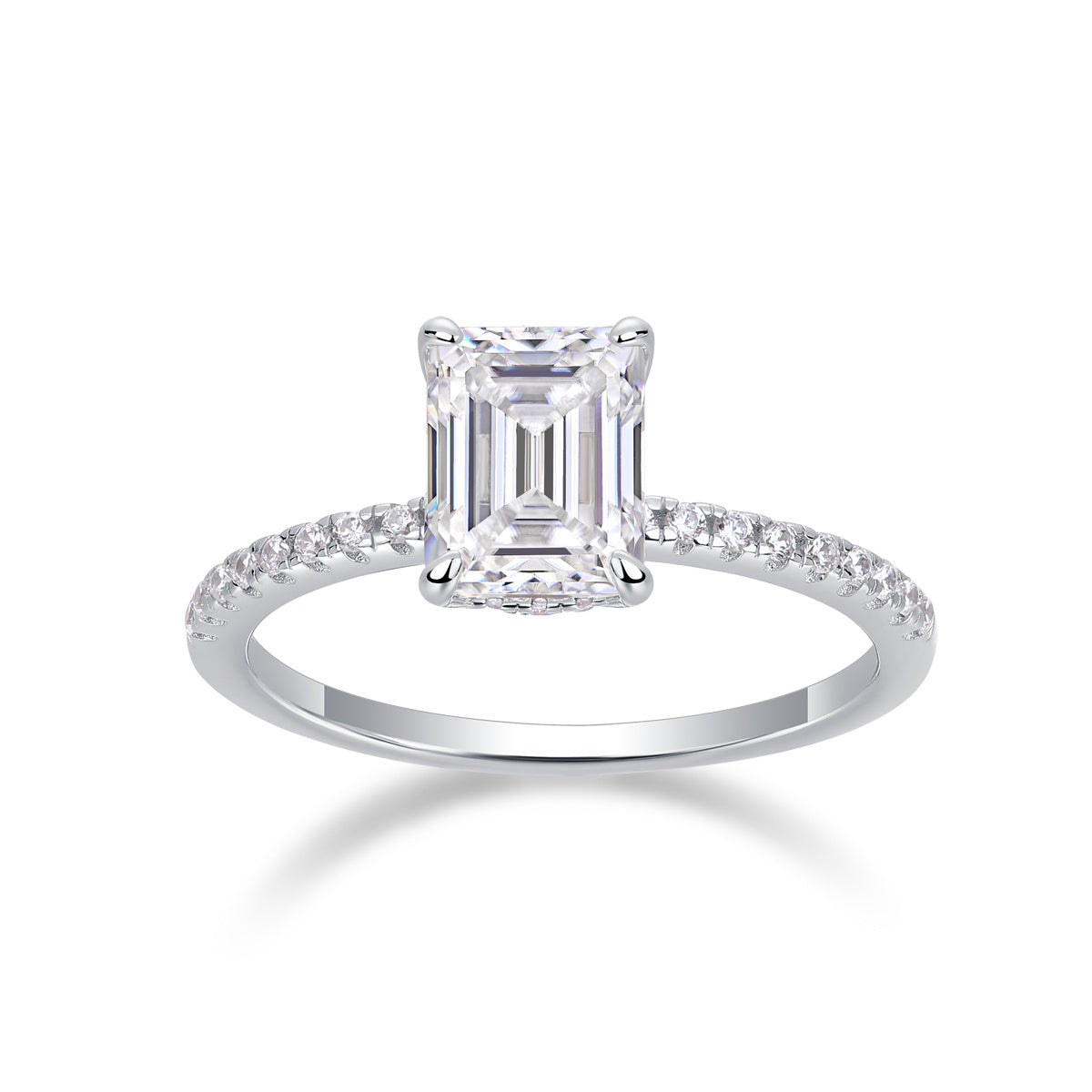 Quadratischer Moissanit-Silberring mit Diamanten