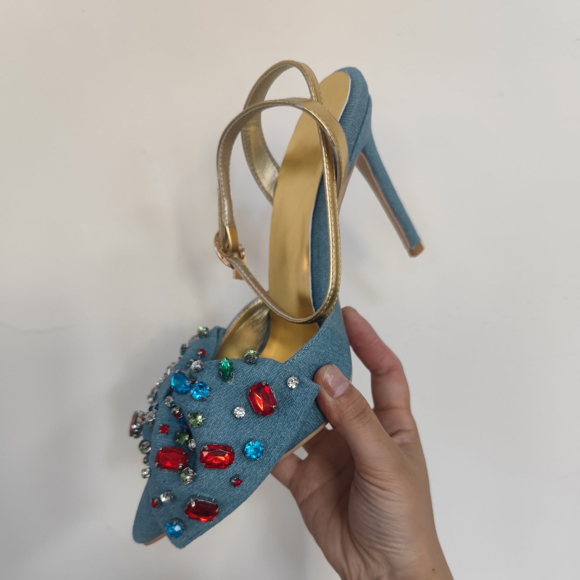Plus Size Bow Rhinestone Heeled Sandals
