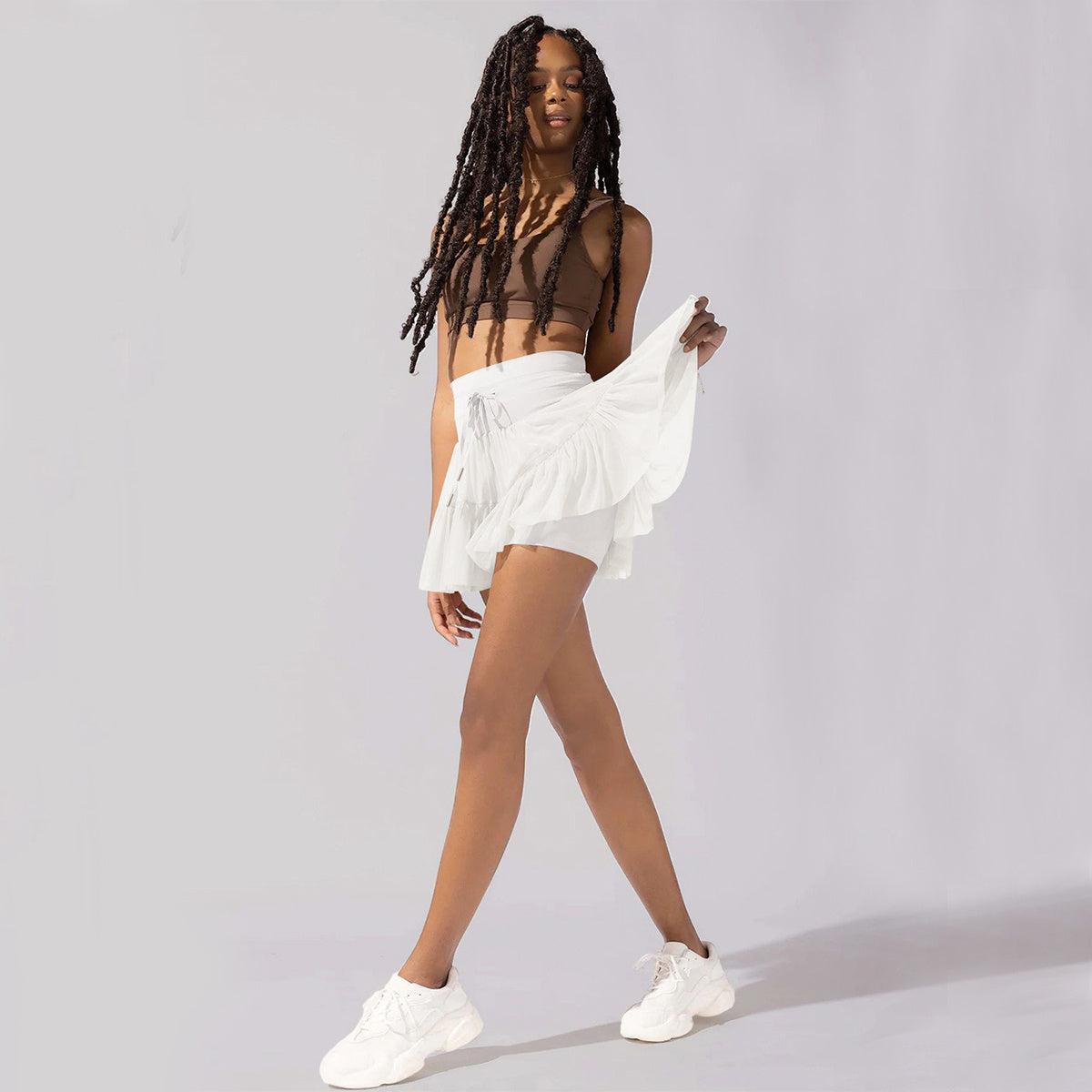 High Waist Lace-Up Sports Skirt with Safety Pants