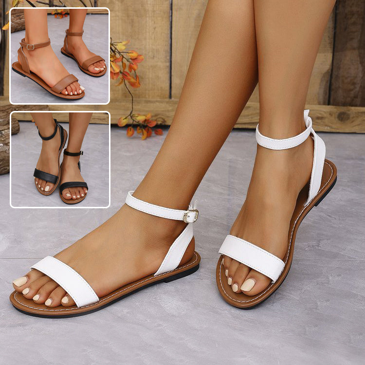 One-Strap Flat Buckle Roman Sandals